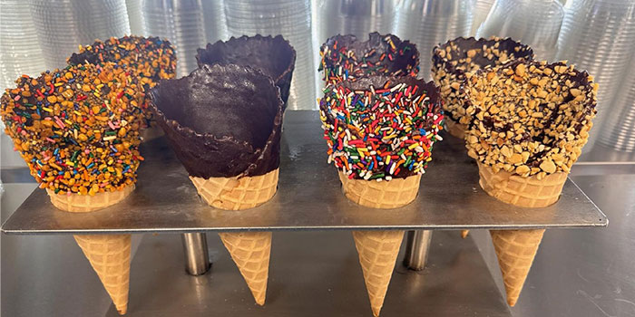 A variety of cone choices for your custard from West Bend Creamery